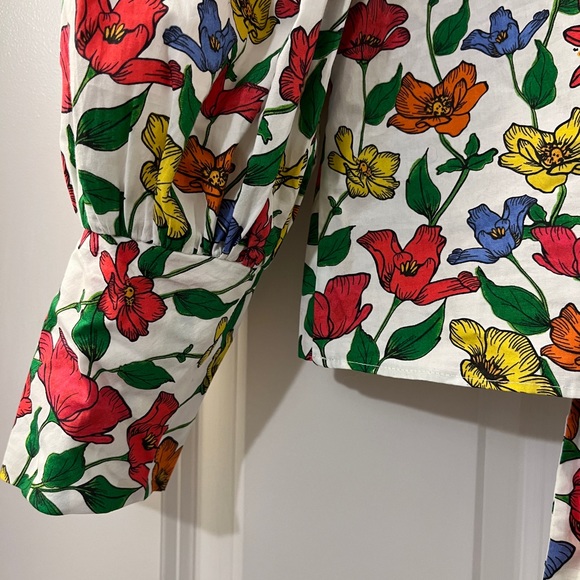 Zara Basics Floral Print Crop Poof Sleeve Bow Back Blouse. Size Small. - Picture 9 of 10